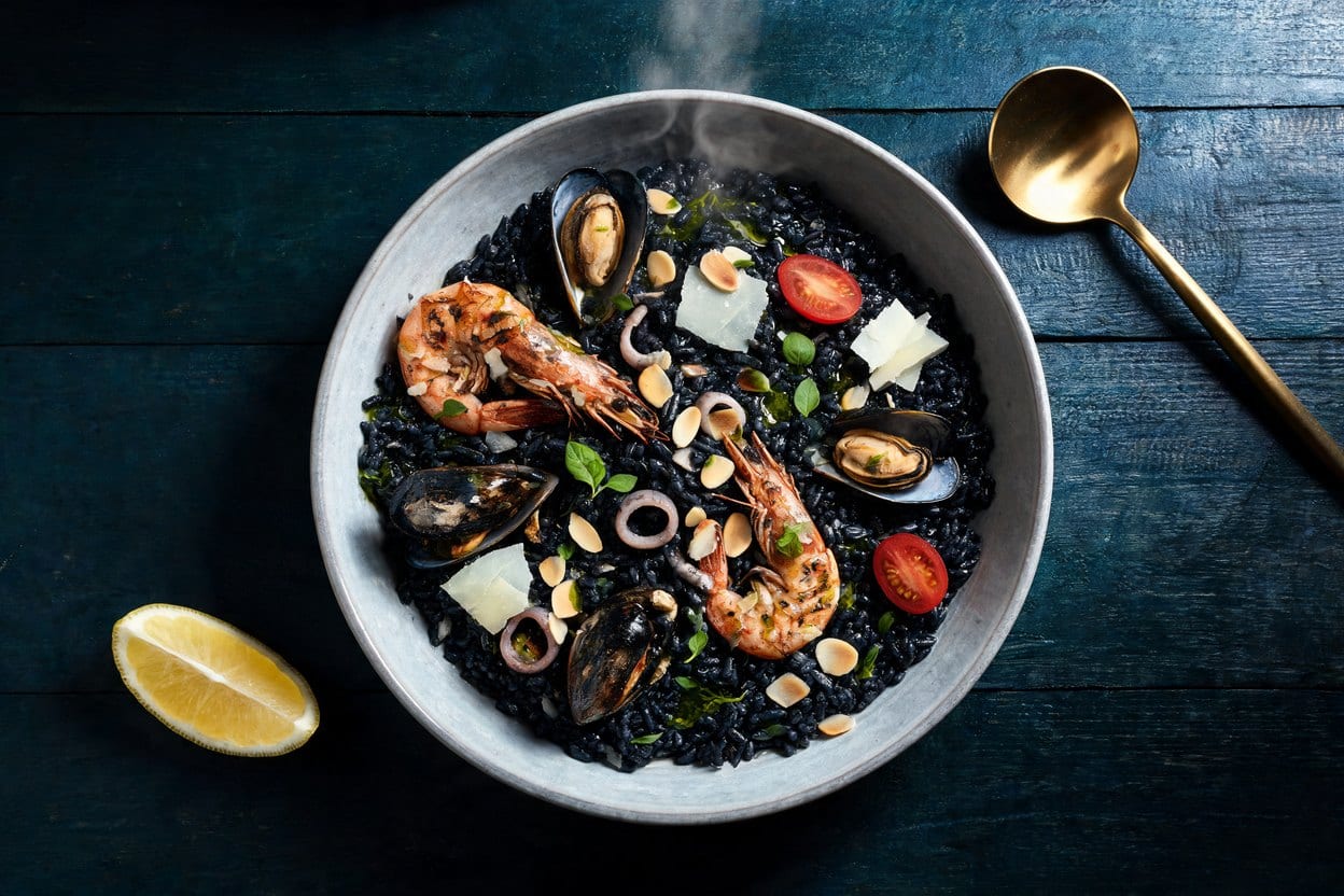 Crni risotto sa morskim plodovima